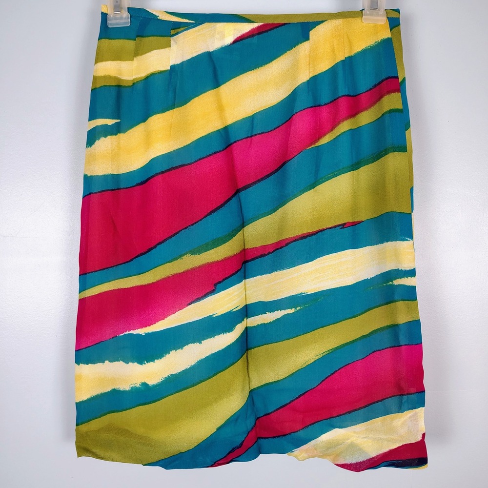 Le Suit Petite 6P Abstract Brushstroke Pencil Skirt Multicolor Teal Pink Summer - Picture 4 of 7